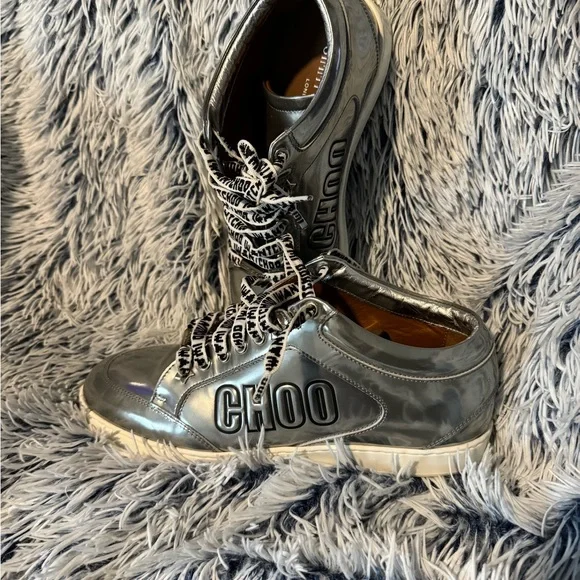 JIMMY CHOO “I want Choo” Miami Logo Liquid Metallic Low-Top Sneakers 🩶 - Picture 5 of 8